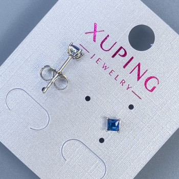 Náušnice pecky Xuping se modrým kamenem 3 mm, rhodiované