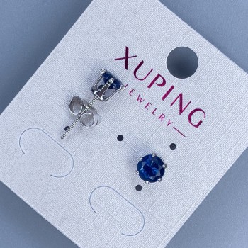 Náušnice pecky Xuping se modrým kamenem v rhodiované úpravě «Koruna» 6 mm ±