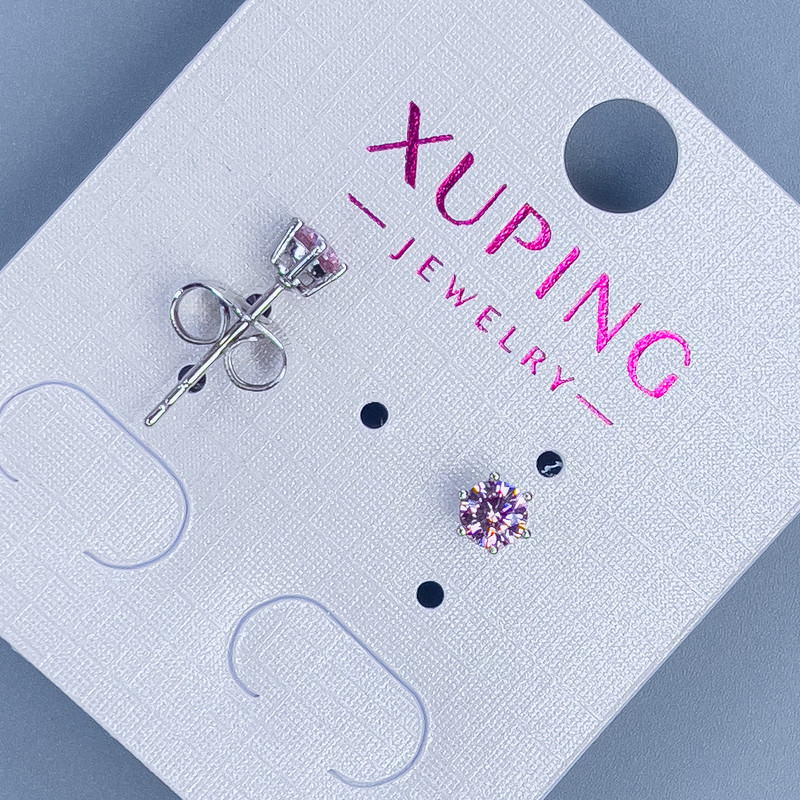 Náušnice peckové Xuping s růžovým kamenem 4 mm, rhodiované