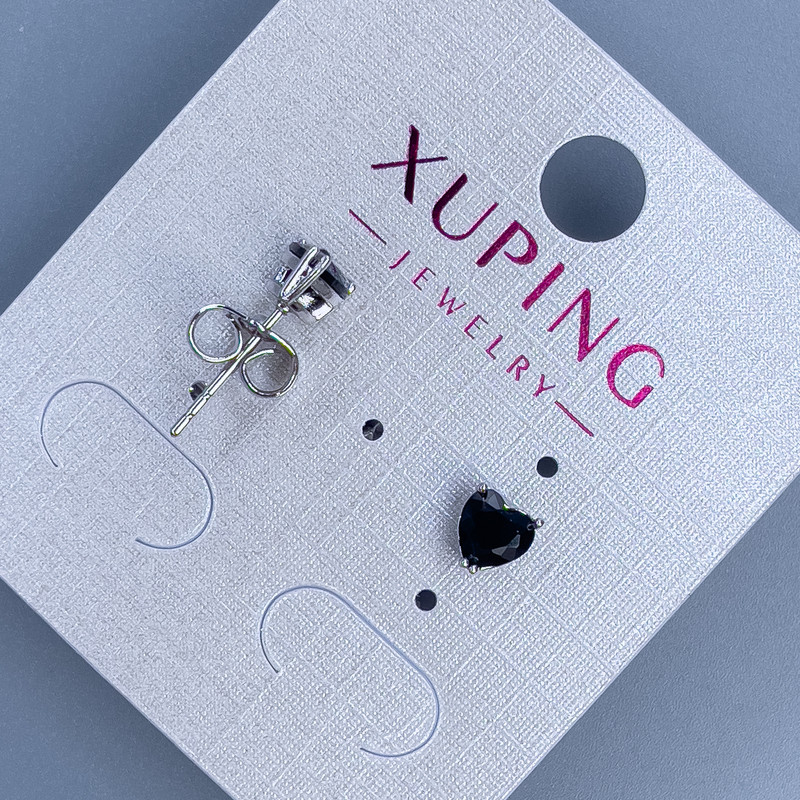 Náušnice peckové Xuping „Srdce s černým kamenem“, 5 mm ± rhodiované