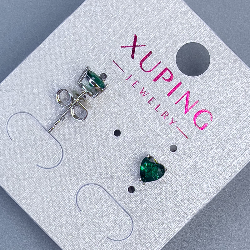 Náušnice pecky Xuping – Srdce se zeleným kamenem, 5 mm ± rhodiované