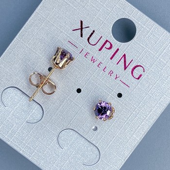 Náušnice pecky Xuping s fialovým kamenem 5 mm, pozlacené 18K
