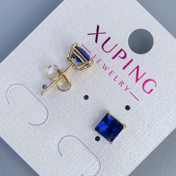 Náušnice pecky Xuping se modrým kamenem v osazení 'Quadro' 6 mm ± pozlacení 18K