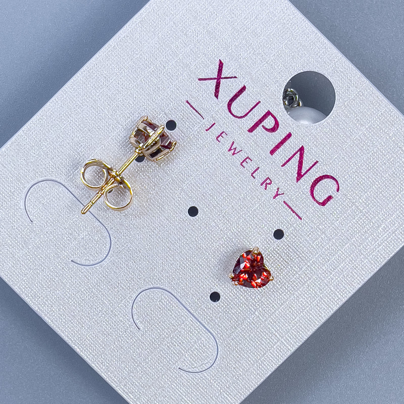 Náušnice peckové Xuping Srdce s červeným kamenem, 5 mm ±, pozlacené 18K
