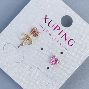 Náušnice pecky Xuping ve tvaru srdce s růžovým kamenem o průměru 5 mm ±, pozlacené 18K
