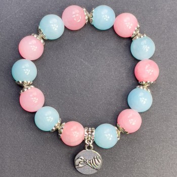 Náramek Mix hladkých akrylových korálků, průměr 12 mm ±, s kovovými vložkami, délka 18 cm ±, elastický