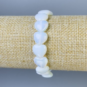 Náramek z měsíčního kamene ve tvaru srdcí, průměr cca 12×12 mm, délka 18 cm, elastický