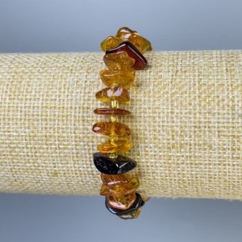 Náramek z jantarových drobků, průměr 7–13×2–4 mm, s rokajlem, délka 18 cm, elastický