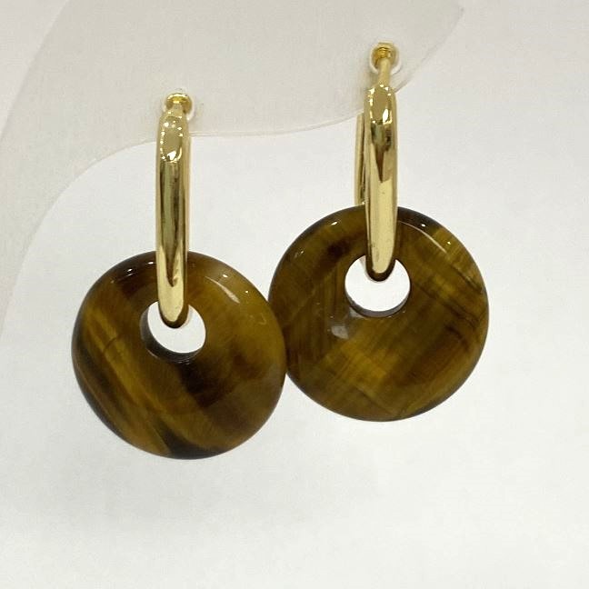 Náušnice z tygřího oka – donut, průměr cca 18 mm, délka cca 30 mm