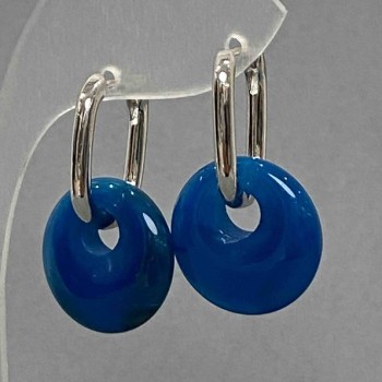 Náušnice z achátu donutového tvaru, s náušnicovým háčkem, průměr 18 mm ±, délka 31 mm ±