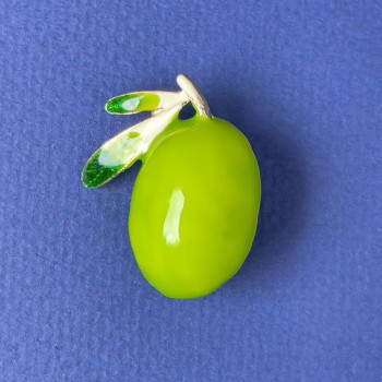Brož Oliva světle zelená smaltovaná, 30×24 mm, zlatý kov
