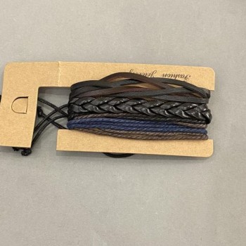 Trojitý náramek z ekokůže a textilu se stahovacím mechanismem, délka 18–24 cm+