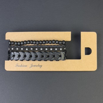 Třířadý náramek z černé ekokože na stažení, délka 18–24 cm