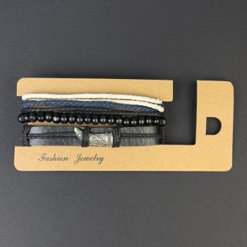 Trojitý náramek z ekokože s kovovou vložkou na stažení, délka 18–24 cm +