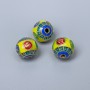 Korálka Cloisonné žlutá, modrá, zelená a červená, smaltovaná, průměr 10×9 mm, otvor 2 mm, zlatistý odstín kovu, 1 ks