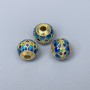 Korálka Cloisonné tyrkysově modrá email, průměr 10×9 mm, díra o průměru 3 mm, zlatý odstín kovu, 1 ks