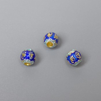 Korálek Cloisonné modro-azurový smalt, průměr cca 6×5 mm, díra 2 mm, zlatistá barva kovu, 1 ks