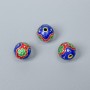 Korálka Cloisonné se smaltem, modrá, červená a zelená, smaltované, průměr 10 mm, otvor 2 mm, zlatá barva kovu, 1 ks