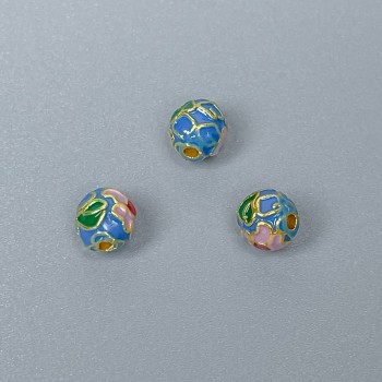 Korálek Cloisonné světle modro-fialová emailová glazura, průměr 6 mm, otvor 1 mm, zlatá barva kovu, 1 ks