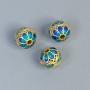 Korálka Cloisonné modro-zelená smalt, průměr 10×9,5 mm, otvor 2 mm, zlatá barva kovu, 1 ks
