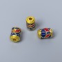 Korálka Cloisonné cylindrická, modrá a červená smalt, průměr 6×8 mm, otvor 2 mm, zlatý odstín kovu, 1 ks