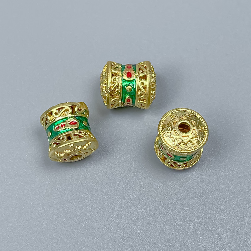 Cloisonné cylindrická korálka zeleno-červená