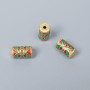 Korálka Cloisonné cylindrická červeno-zelená smaltovaná, průměr 6×11 mm, dírka cca 1,8 mm, zlatá barva kovu, 1 ks