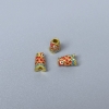 Kovový korálek Cloisonné cylindrického tvaru s motivem rybky, červená a zelená, smalt, průměr 4×7 mm, otvor 1,5 mm, zlatavý kov, 1 ks