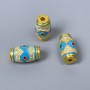 Korálka Cloisonné barilového tvaru – bílá, tyrkysová a červená smalt, průměr 8×14 mm, otvor 2 mm, zlatá barva kovu, 1 ks