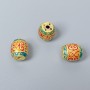 Korálka Cloisonné barilová, červený a zelený smalt, průměr 10×9 mm, otvor 1,8 mm, zlatá barva kovu, 1 ks