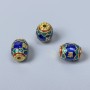 Korálek Cloisonné baril s emailem, modro-zeleno-červený, průměr 8×10 mm, dírka cca 1,5 mm, zlatý odstín kovu, 1 ks