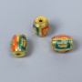 Cloisonné korálek barilový oranžovo-tyrkysový, smalt, průměr 9×11 mm ± otvor cca 1,8 mm, zlatý kov, 1 ks