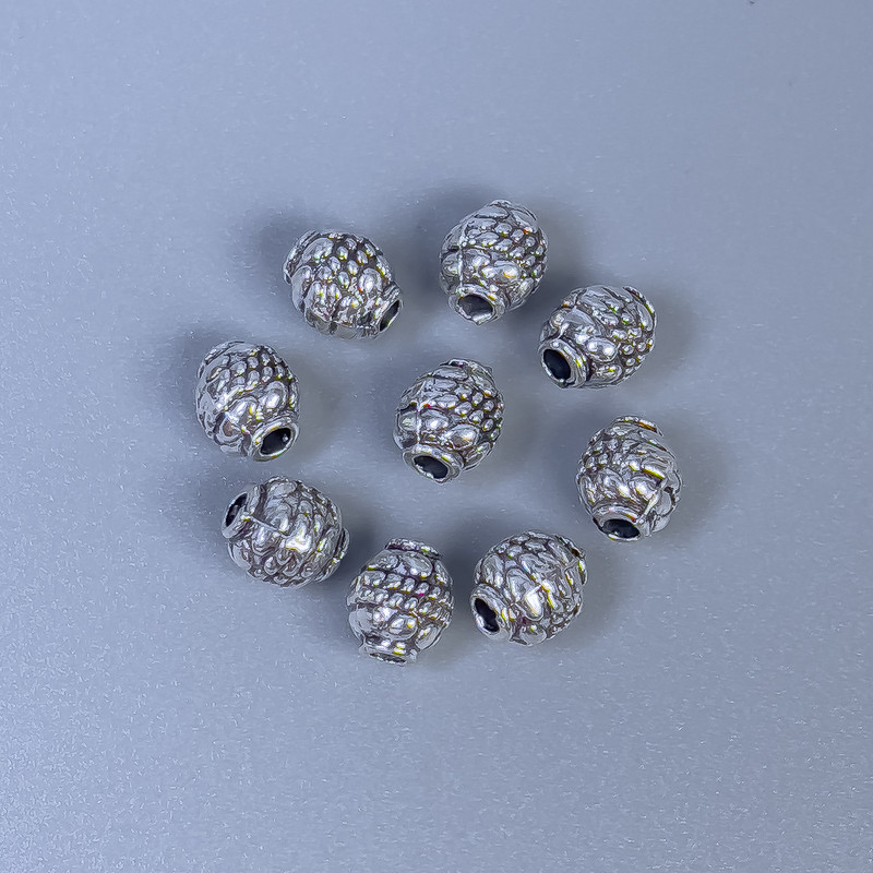 Korálková vložka – barva kovu stříbrná, průměr 6×5 mm, díra 1,5 mm, balení 20 g (~50 ks)