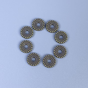 Bronzová korálka-vložka, barva kovu bronzová, průměr 7,5×2 mm, s otvorem 2,5 mm, balení 20 g (~50 ks)