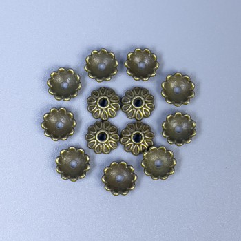 Korálkové čepičky pro korálky, bronzová barva, průměr 8×1 mm ± otvor, průměr 1,5 mm ± balení (~32 ks)