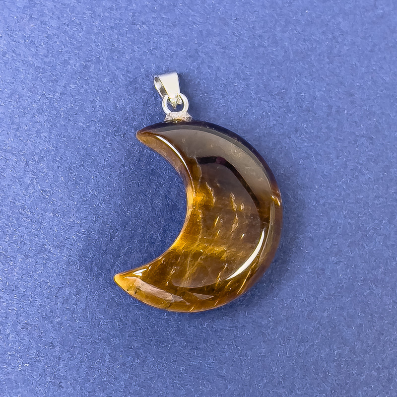 Přívěšek Měsíc z tygřího oka, přírodní kámen 25 × 20 × 9 × 32 mm+