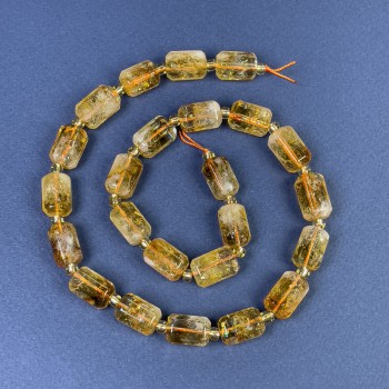 Citrínové korálky brusované válce 14×9 mm +- s rokajlem 4×2 na niti, délka 39 cm+
