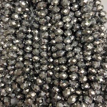 Korálky Českého křišťálu na niti se světlešedým povlakem, broušený rondel, průměr 8×6 mm, délka 40 cm +