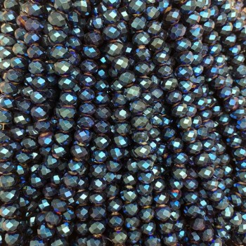 Korálky Český křišťál modré s povrchovou úpravou, facetované rondely, průměr 8×6 mm, délka 40 cm