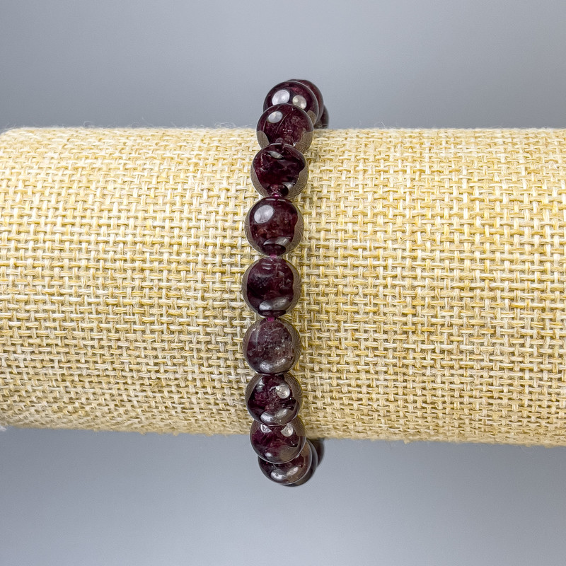 Náramek z granátu, hladké korálky, průměr 8 mm, délka 18 cm, elastický