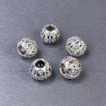 Kovová komponenta – korálková vložka, barva kovu stříbrná, rozměr 9×10,5 mm, otvor cca 5 mm, balení 5 ks