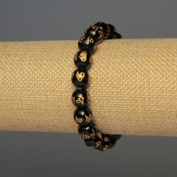 Náramek z achátu (umělý) hladké korálky, průměr 10 mm, délka ±18 cm, pružný