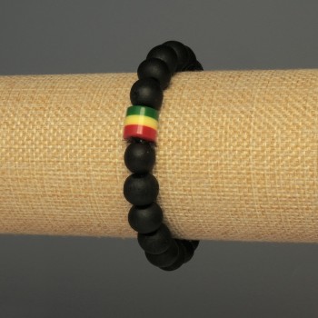 Náramek z dřevěných korálků, průměr 10 mm ±, akrylová vsadka 9×8 mm ±, délka 18 cm ±, elastický