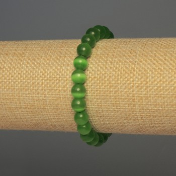 Náramek ze zeleného kočičího oka, hladké korálky o průměru 8 mm, délka cca 18 cm, na gumičce