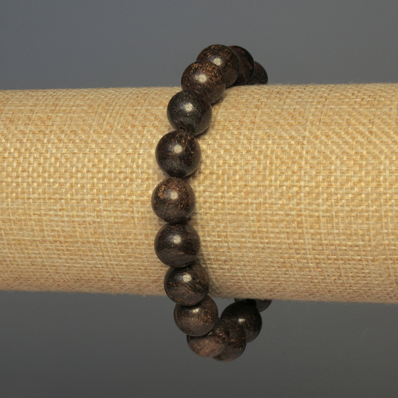 Náramek z bronzitu, hladké korálky, průměr 10 mm, délka cca 18 cm, elastický