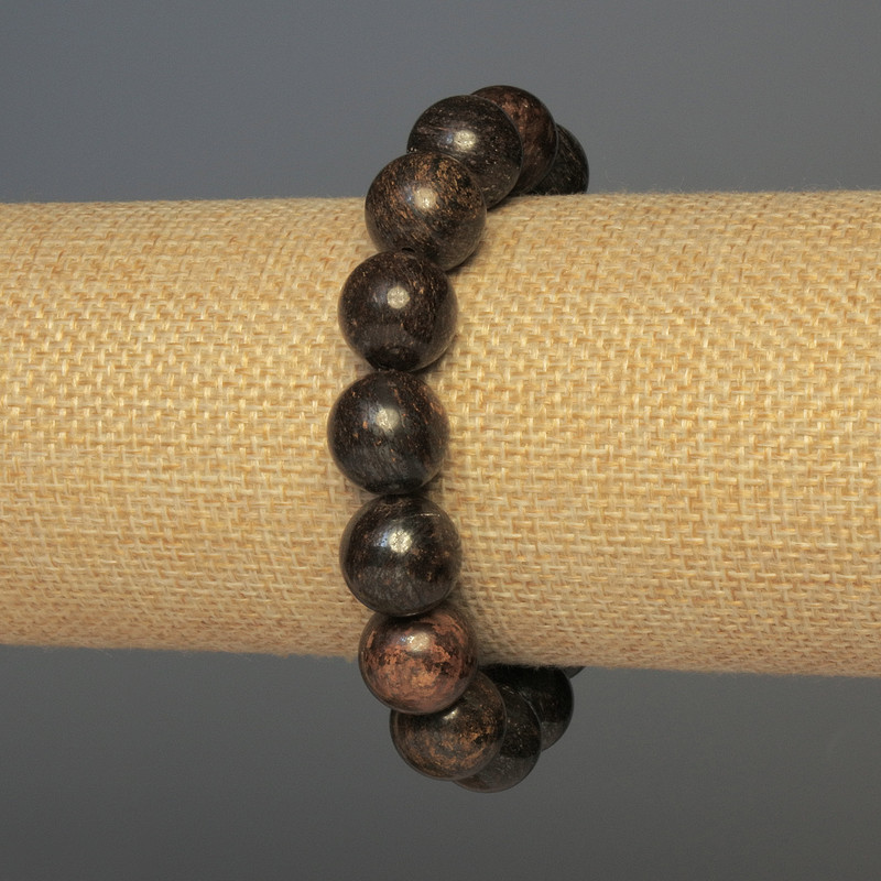 Náramek z bronzitu, hladké kuličky, průměr cca 12 mm, délka cca 18 cm, elastický
