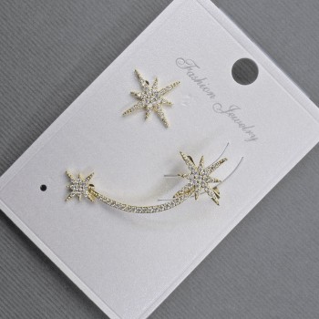 Náušnice pecky s kafem na ucho zlatistý kov 13 × 37 mm ± bílé štrasové kamínky