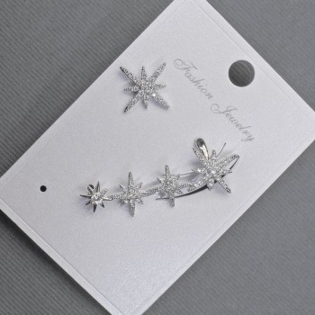 Náušnice puzety s kafem na ucho – stříbrný kov, 13×37 mm ± bílé krystaly