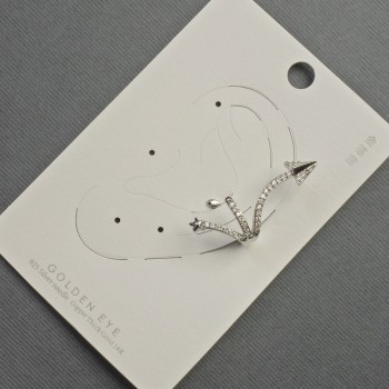 Náušnice Kaf na ucho ze stříbrného kovu, délka cca 35 mm ± bílé krystaly