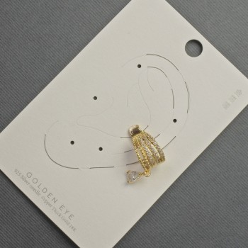 Náušnice kávové na ucho zlatavého kovu 10×14 mm ± bílé štrasové kamínky